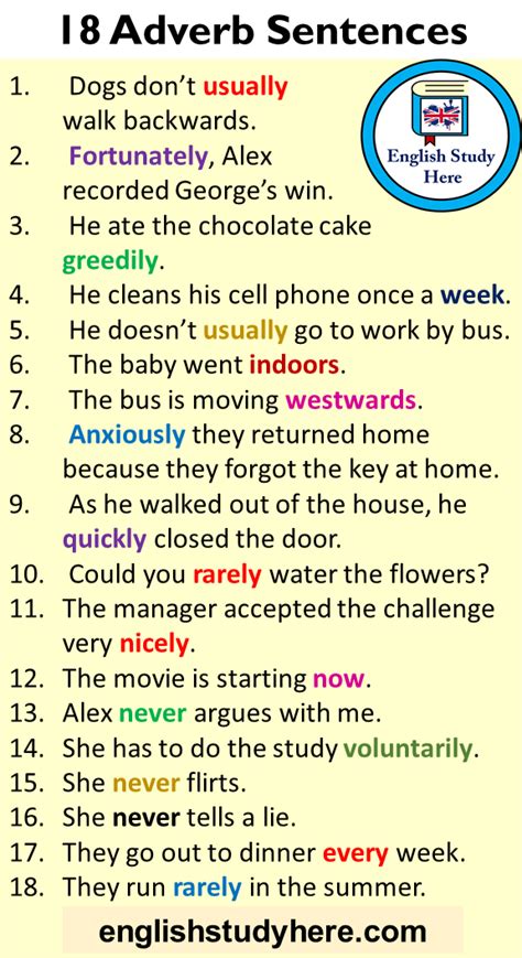 18 Adverb Sentences, Example Sentences with Adverbs in English ...