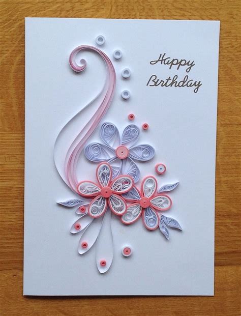 Quilling Pink and White Birthday Card