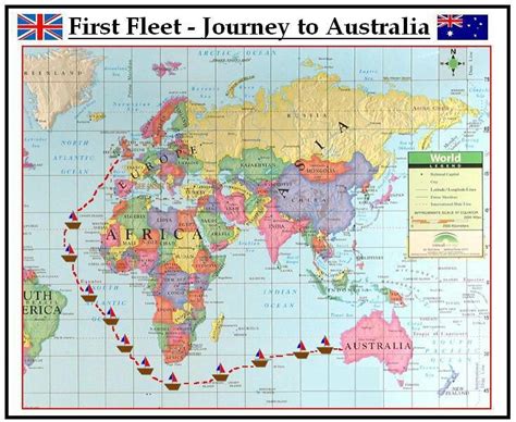 The route of the First Fleet in 1788 from England to Sydney to ...