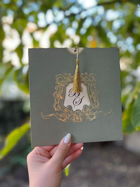 Sage Green Invitation Card, Sage Green Envelope, Gold Gilt Luxury ...