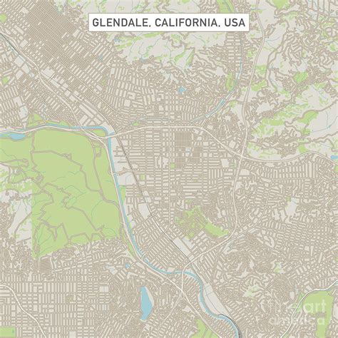 Glendale California US City Street Map Digital Art by Frank Ramspott