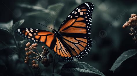 Monarch Butterfly Is Sitting On Flowers In The Dark Background ...