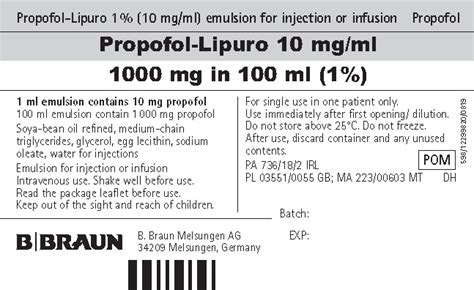 Propofol Lipuro (B. Braun Medical Inc.): FDA Package Insert