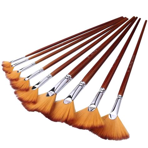 NOGIS 9 Pieces Nylon Hair Wood Long Handle Paint Brush, Artist Fan ...