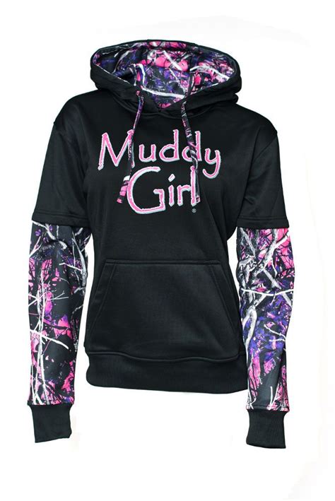 Muddy Girl Pullover Black Hoodie Pink Camo Long Sleeve | Camo girl ...