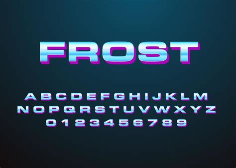 Modern icy look text style effect custom font alphabet and number ...