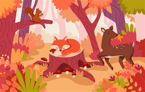 Hand Drawn Autumn Fox and Deer Forest Animals 3002141 Vector Art at ...