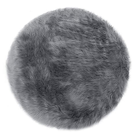 Alair Grey Round Faux Fur Area Rug 4 Foot Wide - Walmart.com - Walmart.com