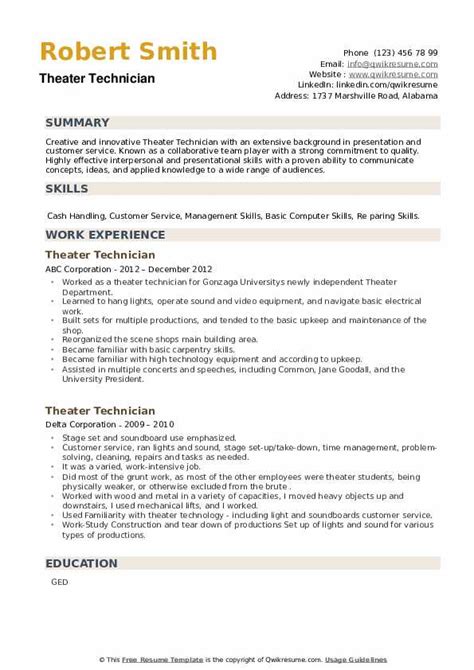 Tech Theatre Resume Template