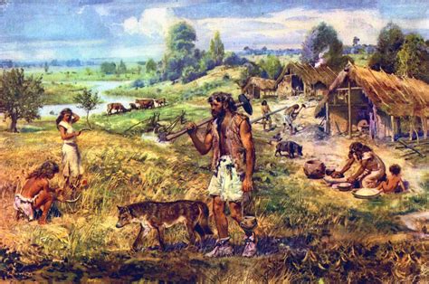 Neolithic Settlement. Illustration by Zdeněk Burian