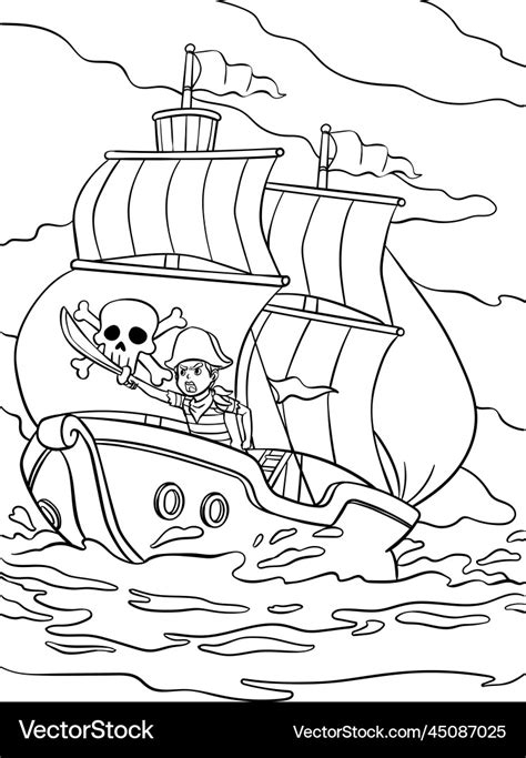 Pirate ship coloring page for kids Royalty Free Vector Image