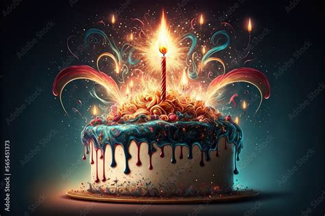 birthday cake with candles and fireworks created with Generative AI ...