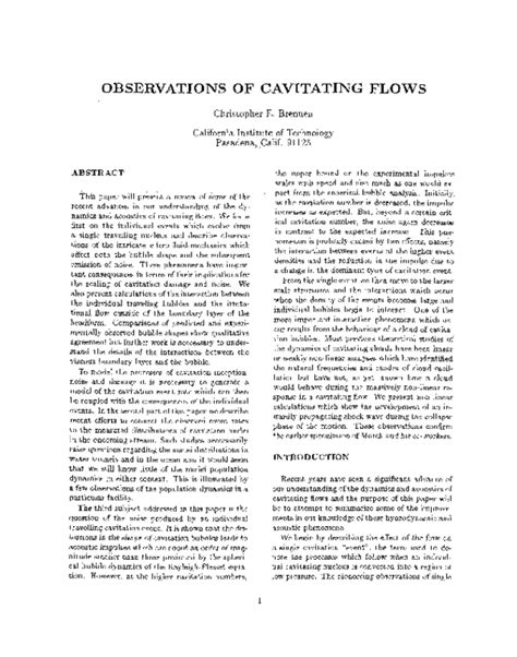 (PDF) Observations of Cavitating Flow | Christopher Brennen - Academia.edu