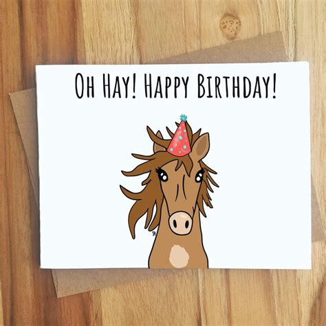 Oh Hay Happy Birthday Horse Pun Greeting Card / Handmade Birthday Gift ...