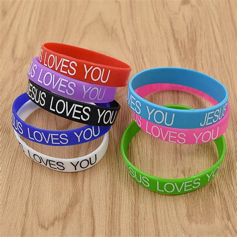 10x Jesus Loves You Silicone Wristbands Rubber Bracelet Event Charity ...