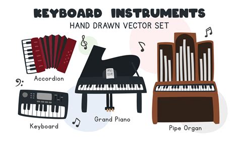 Keyboard instruments vector set. Simple cute accordion, grand piano ...