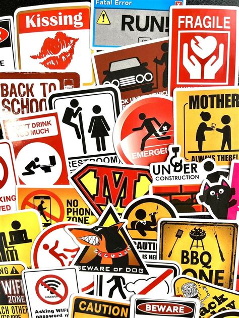 50pcs Funny Warning Sign Sticker Pack Decorate Home Art Room | Etsy