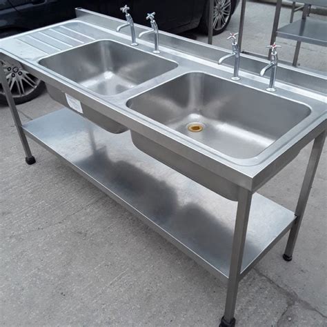 Used Stainless Steel Double Sink 180cmW x 65cmD x 86cmH | H2 Catering ...