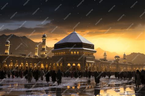 Premium AI Image | The Kaaba Surrounded By A Sea Of Pilgrim Generative AI