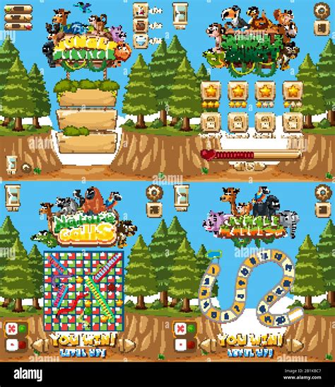 Four background design for game with animals and forest illustration ...