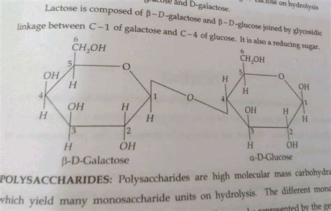 Lactose is composed of β−D-galactose and β-D-glucose joined by glycosidic..