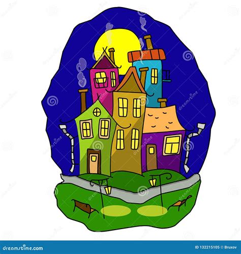 Stock Illustration Cartoon Night Town Stock Vector - Illustration of ...