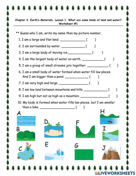 Bodies Of Water And Landforms Worksheets