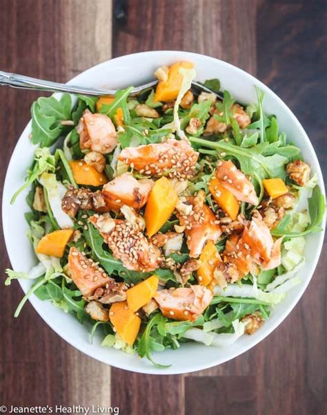 Asian Salmon Arugula Napa Cabbage Mango Salad with Candied Walnuts ...