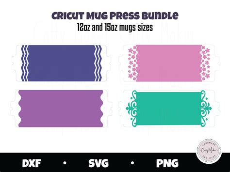 4 Cricut Mug Press SVG Wraps, Digital Download, 12oz and 15oz mug sizes ...