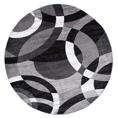 Contemporary Modern Circles Abstract Grey Indoor Round Area Rug 6'6 ...