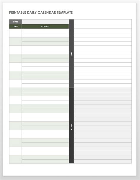 Daily Calendar Printable Template