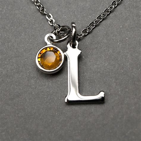 Initial Necklace Birthstone Initial Necklace Initial - Etsy