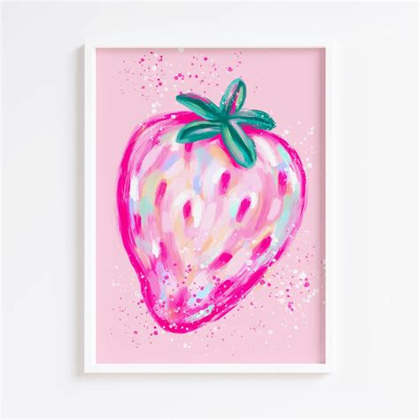 Painted Strawberry Print / Wall Art / Bedroom Print / Kitchen Print ...