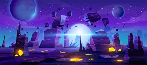 Space game background, neon night alien landscape 16961935 Vector Art ...