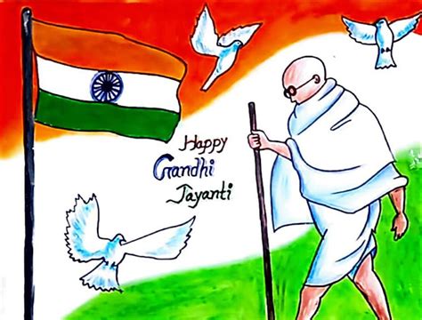 Gandhi Jayanti drawing : how to draw mahatma gandhi Jayanti Drawing For ...