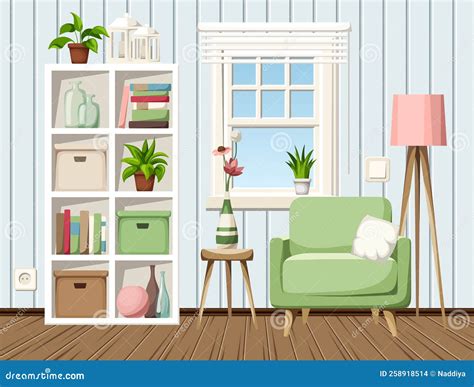 Cozy Living Room Interior. Cartoon Vector Illustration Stock Vector ...