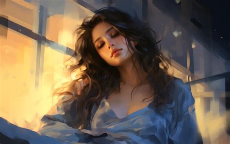 Premium AI Image | young woman sleeping on her bed digital painting