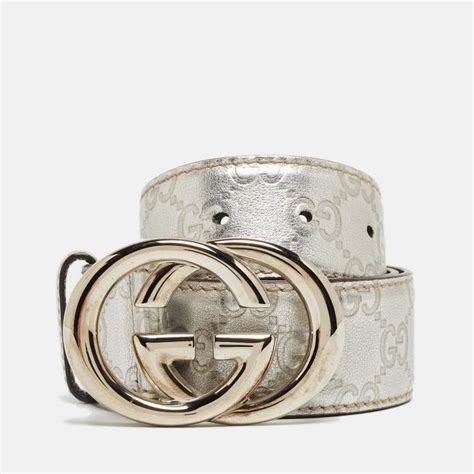 Gucci Silver Guccissima Leather Interlocking G Buckle Belt 80CM Gucci ...