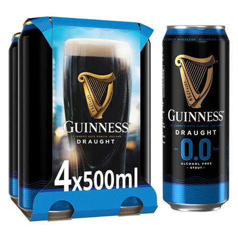 Guinness 0.0% Non Alcoholic Draught Stout 500ml 4 Pack