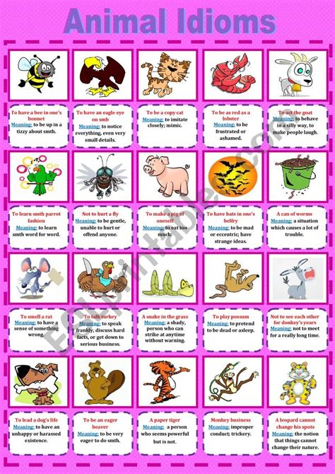 Animal idioms - ESL worksheet by Solnechnaya