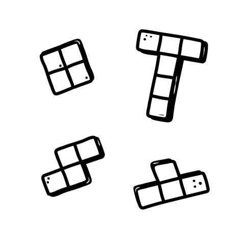 Tetris set hand drawn elements. Retro vibe doodle. Cubes and game ...