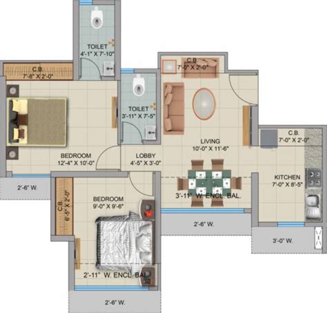 545 sq ft 1 BHK Floor Plan Image - Man Realty Opus Available for sale ...