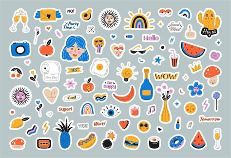 Premium Vector | Set of sticker, vector flat illustration. Cute sticker ...