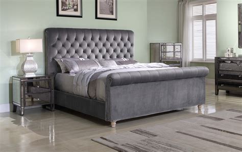 Best Master Furniture Jean-Carrie Upholstered Sleigh Bed, Cal King Grey ...