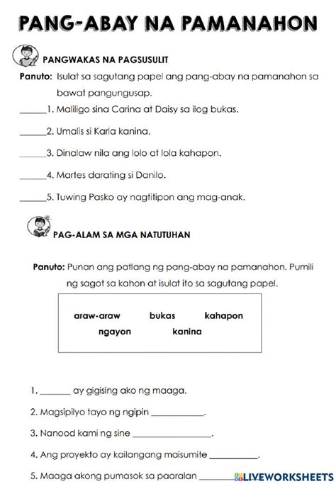 Pang-abay na pamanahon interactive worksheet | Worksheets, School ...