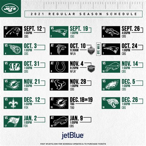 New York Jets Printable Schedule 2023 24