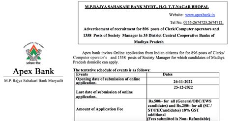 MP Rajya Sahakari Bank Recruitment Clerk, Society Manager Posts