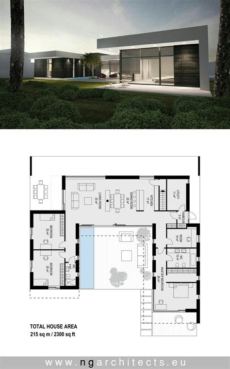 the floor plan for this modern house is very large and has lots of ...