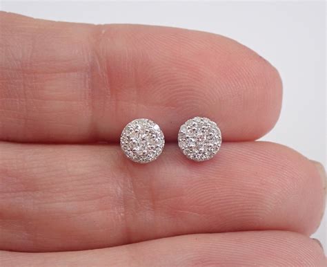 White Gold Diamond Studs Cluster Halo Stud Earrings FREE SHIPPING