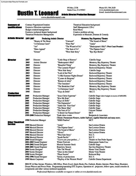 Technical Theatre Resume Template | Free Samples , Examples & Format ...